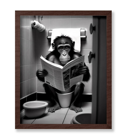 Monkey Reading a Newspaper on Toilet