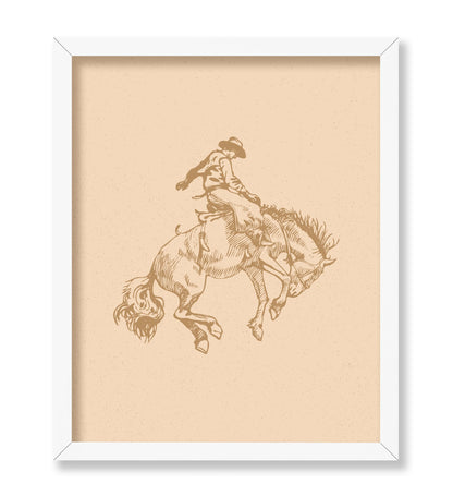 Beige Cowboy Riding A Wild Horse