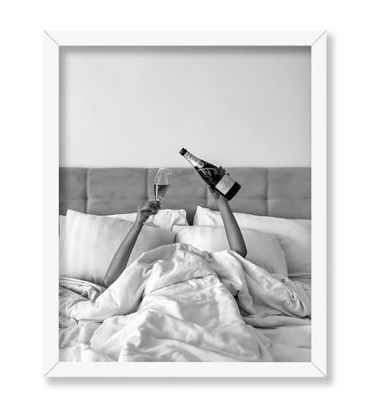 Woman Drinking Wine In Bed