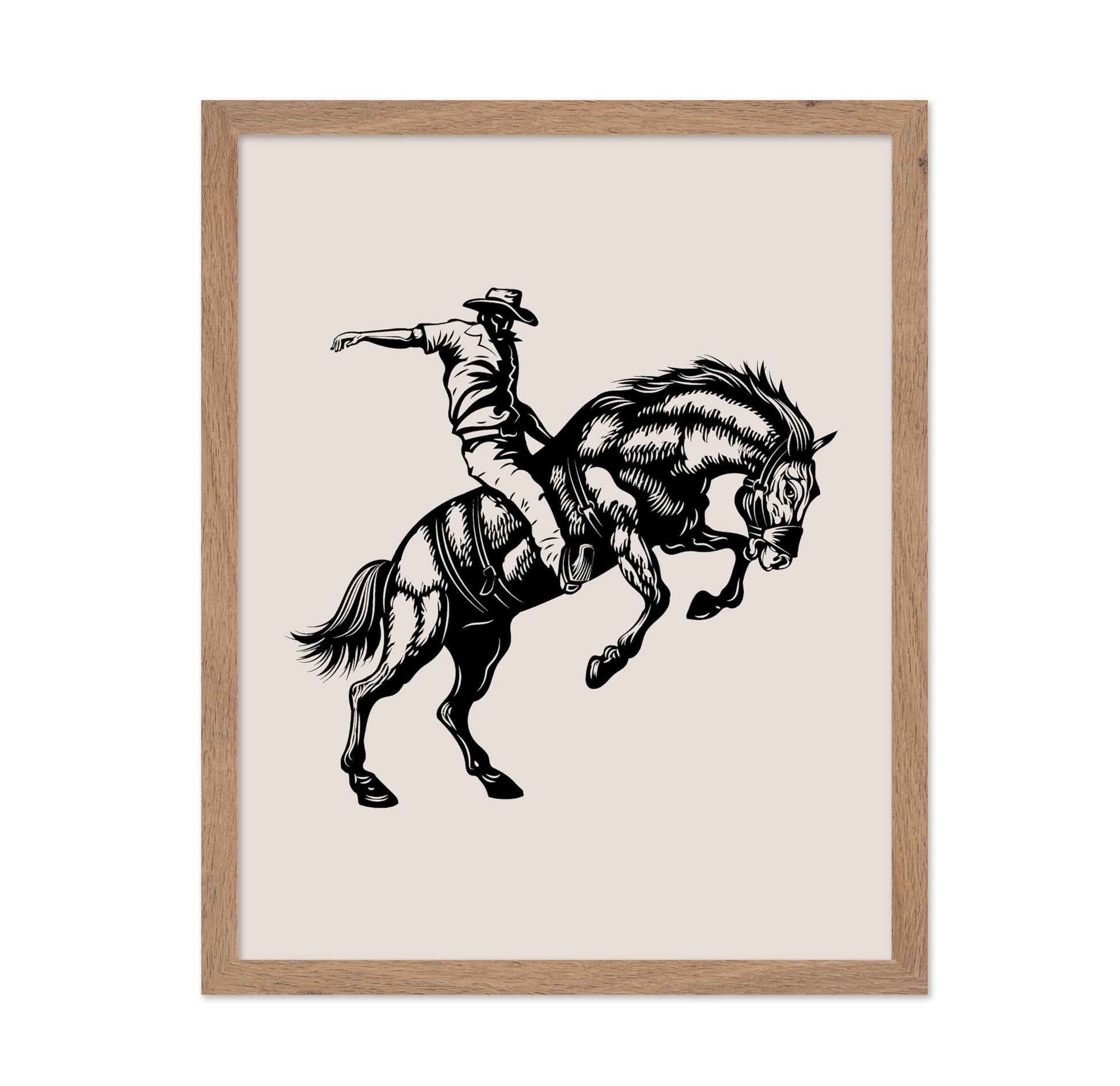 Beige Cowboy Bucking Horse