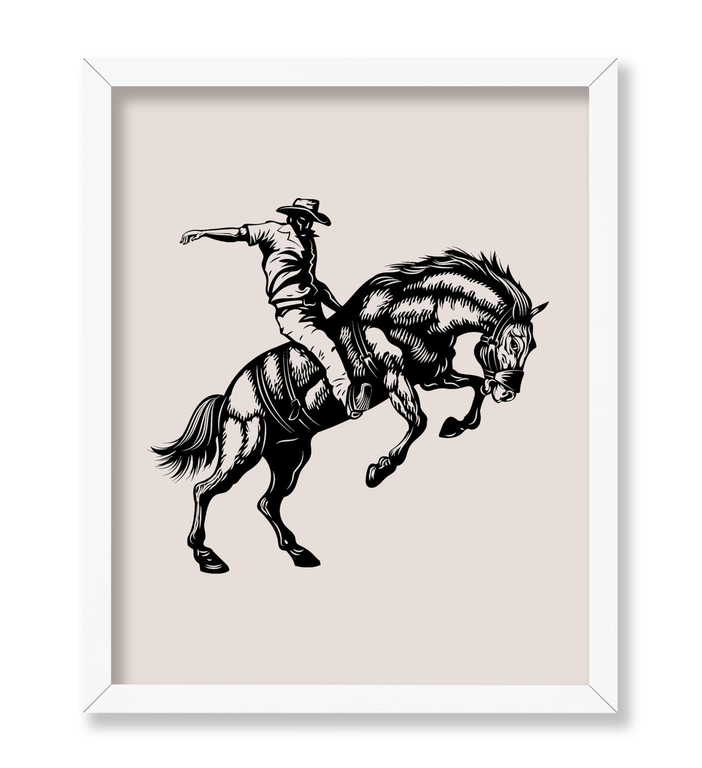 Beige Cowboy Bucking Horse
