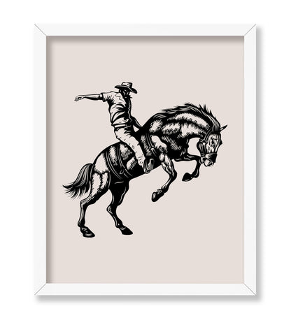 Beige Cowboy Bucking Horse