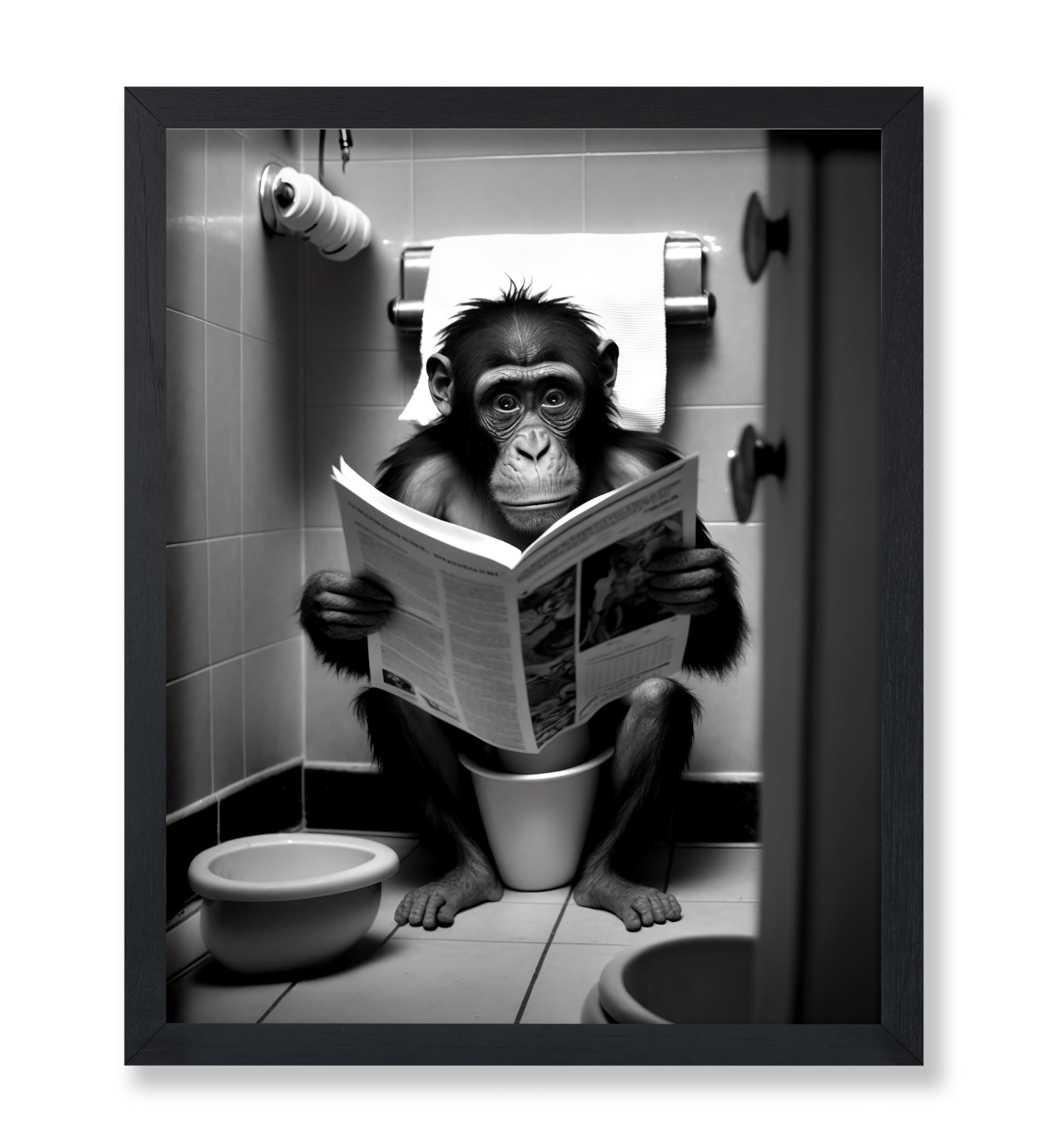 Monkey Reading a Newspaper on Toilet