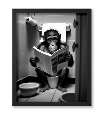Monkey Reading a Newspaper on Toilet