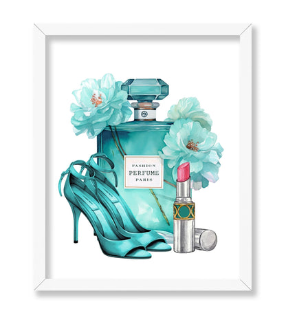 Turquoise Perfume, Lipstick and Heels