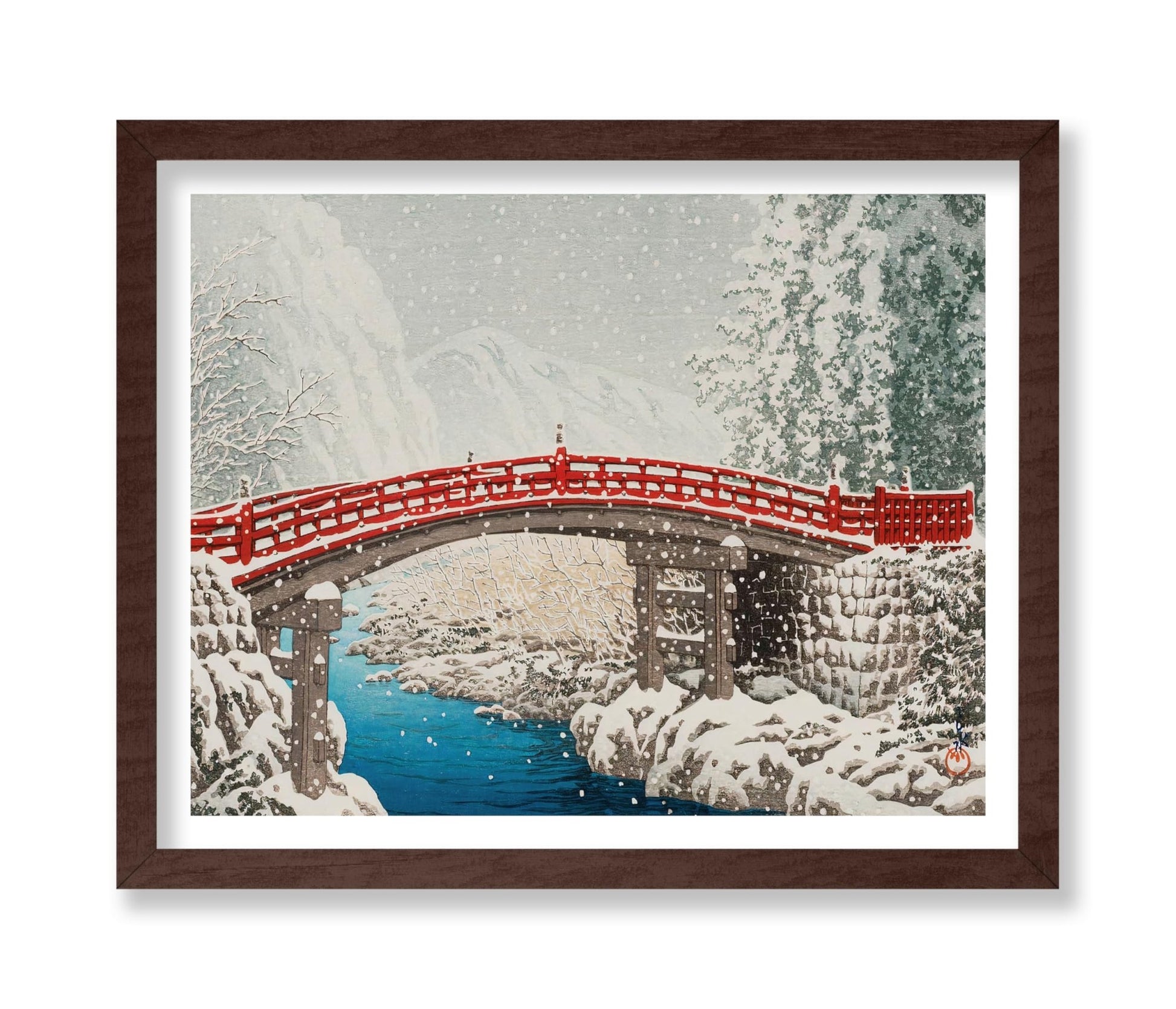 Kawase Hasui - Snow on the Sacred Bridge at Nikko