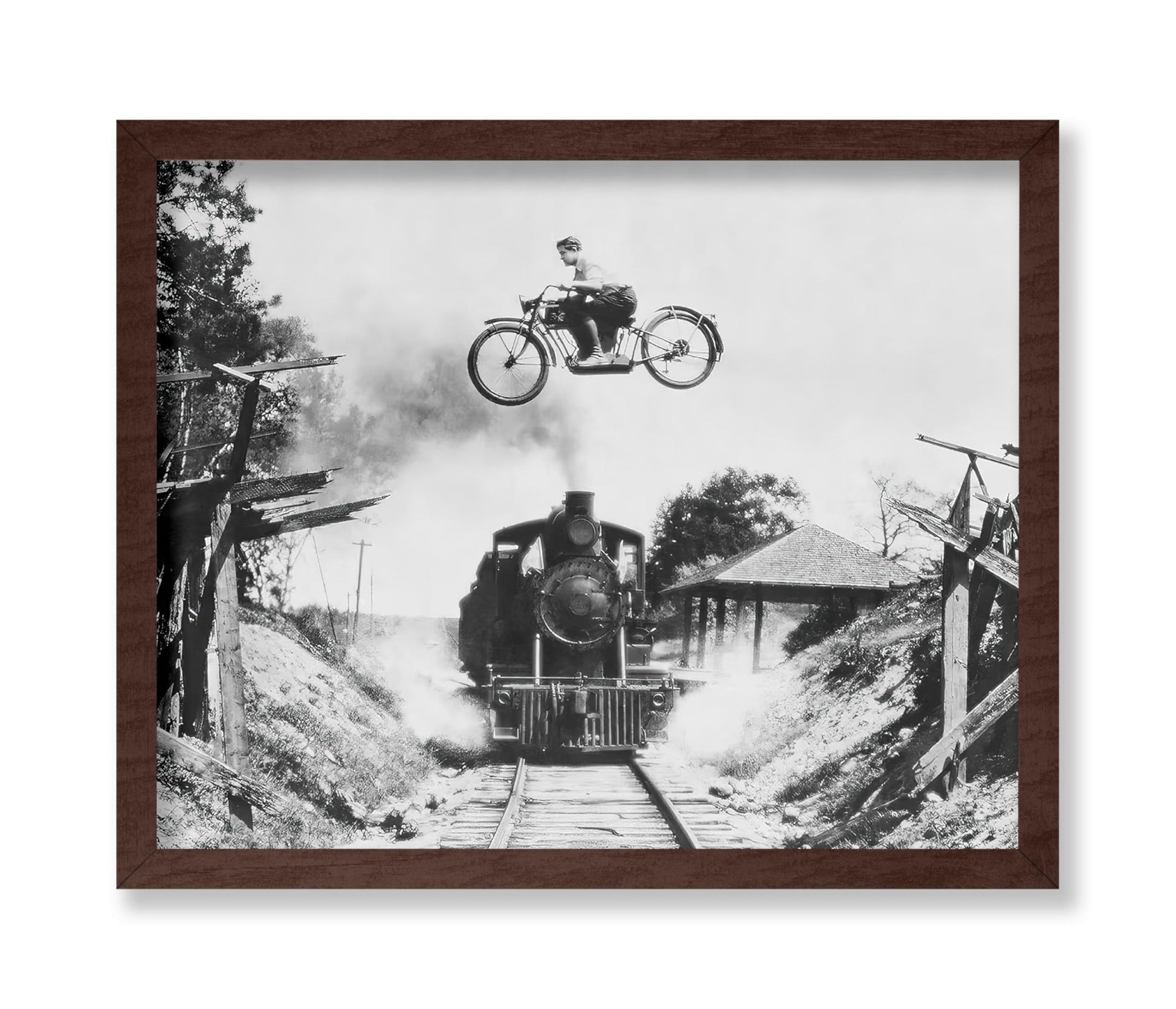 Motorcycle Jumping Old Train