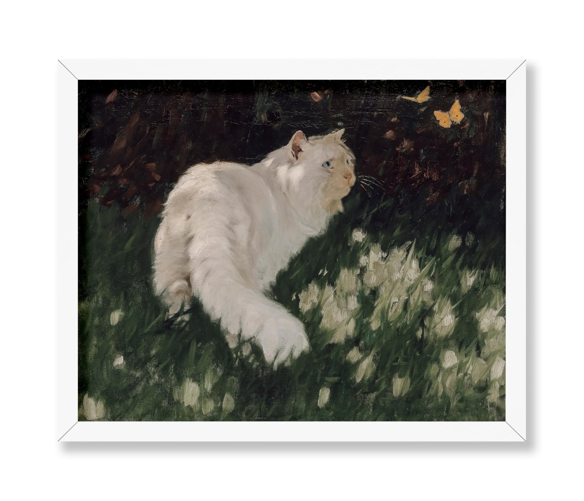 Arthur Heyer - White Cat and Butterflies