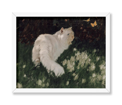 Arthur Heyer - White Cat and Butterflies