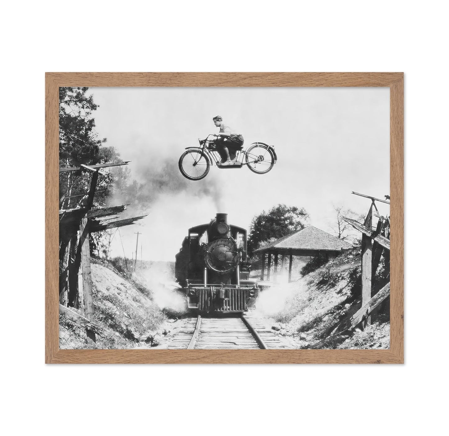 Motorcycle Jumping Old Train