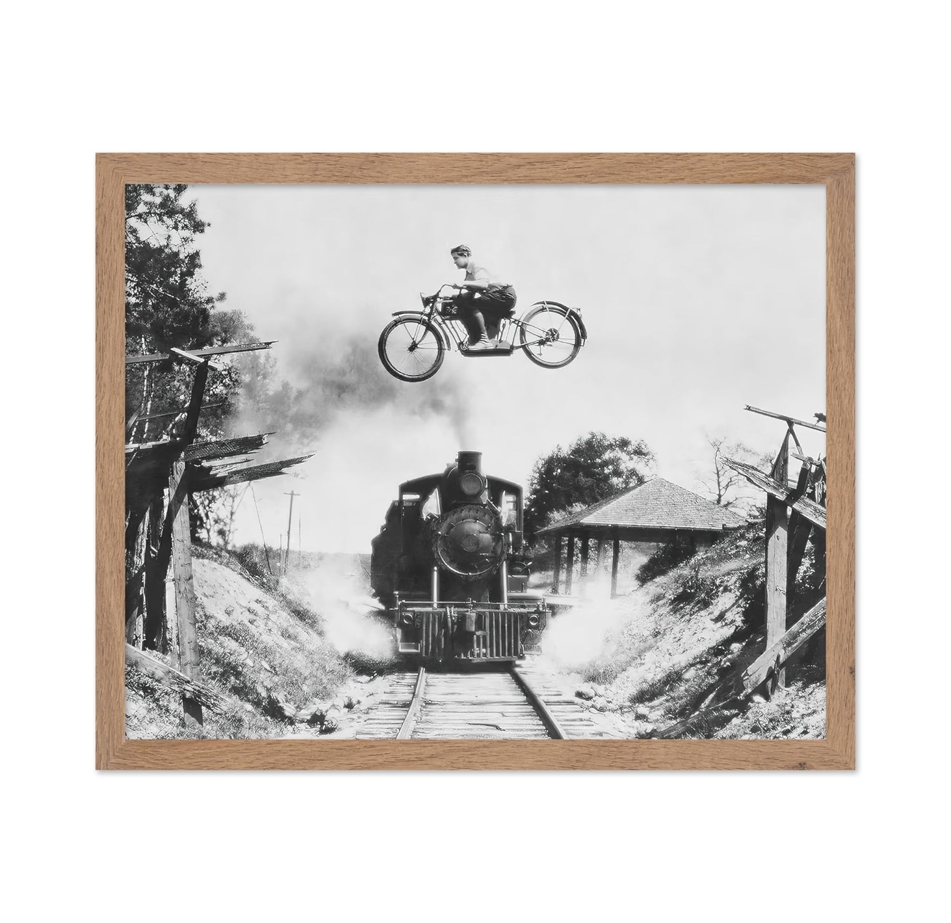 Motorcycle Jumping Old Train