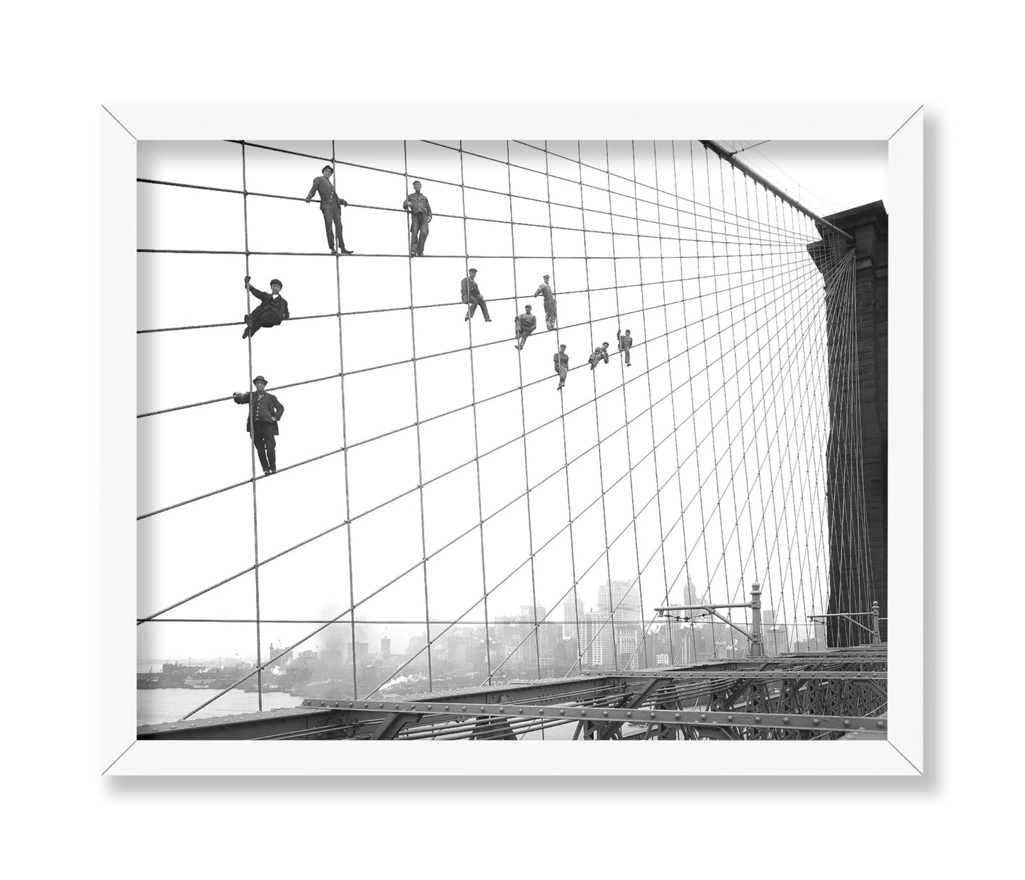 Painters Suspended on Cables of the Brooklyn Bridge