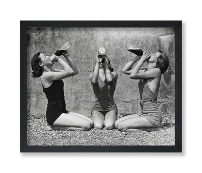 Women Drinking Wine From Bottle in Swimsuits