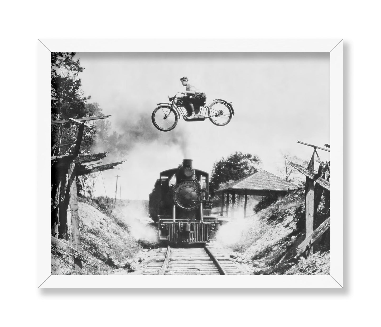 Motorcycle Jumping Old Train