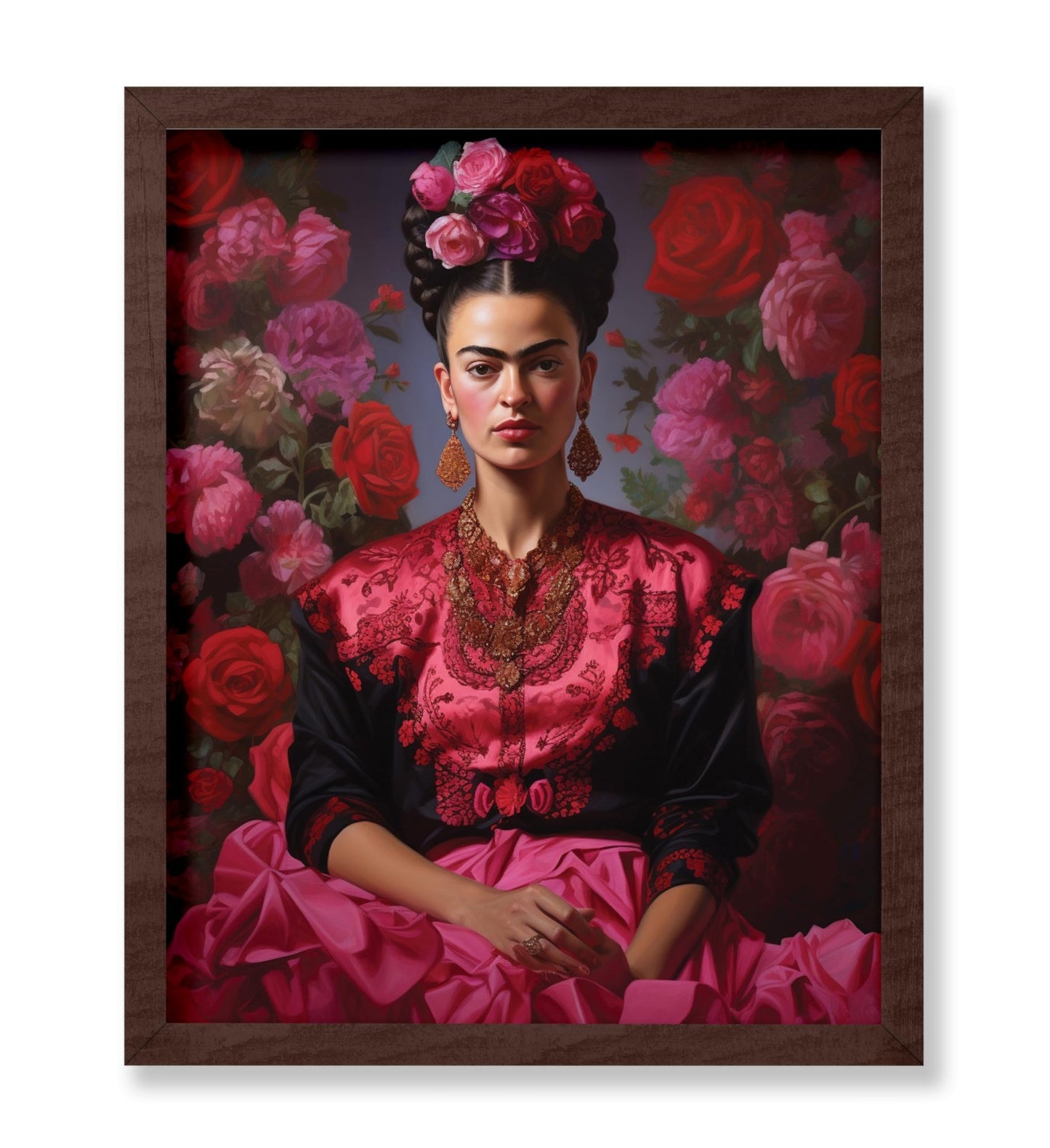 Frida Pink Floral Portrait