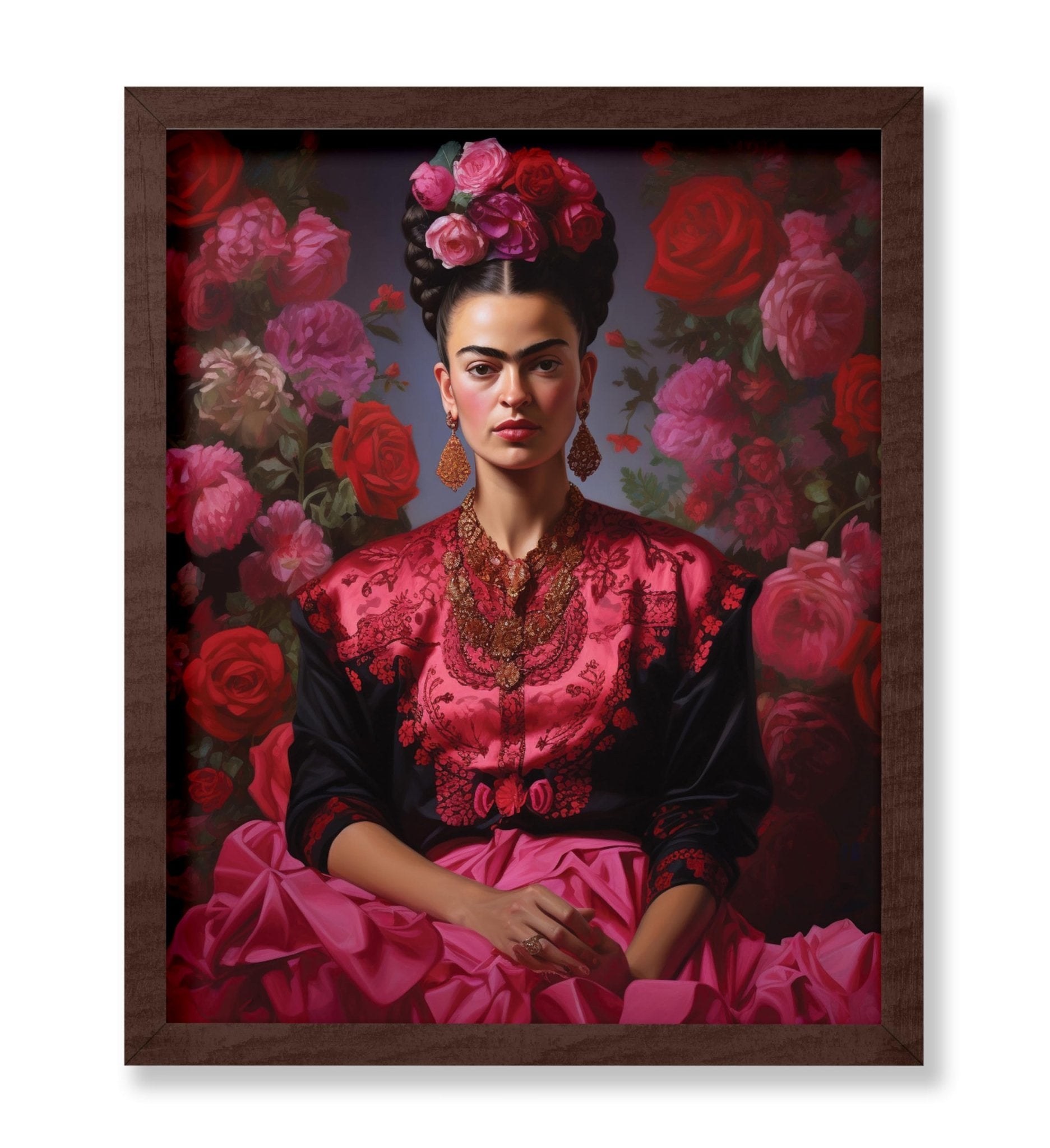 Frida Pink Floral Portrait