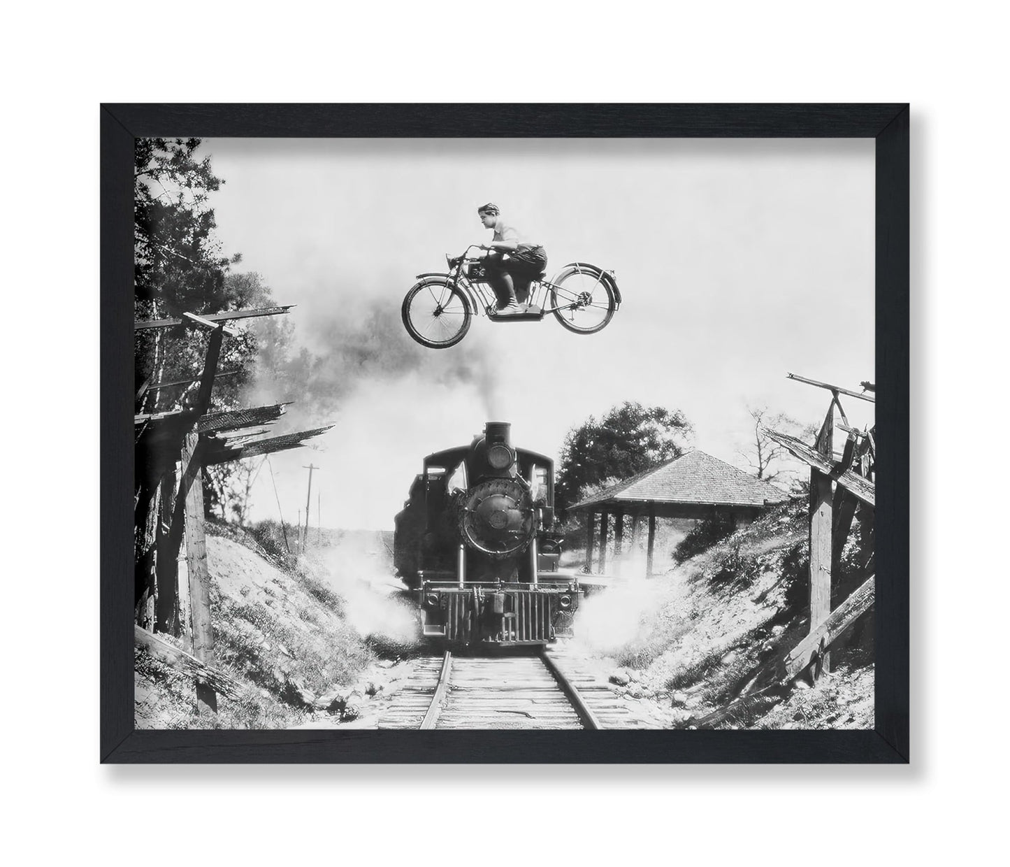 Motorcycle Jumping Old Train