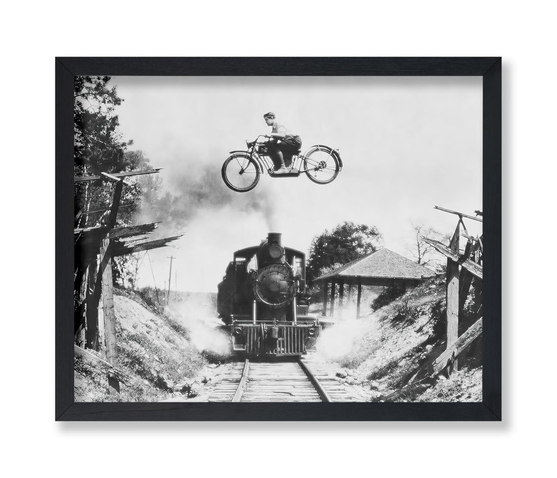 Motorcycle Jumping Old Train