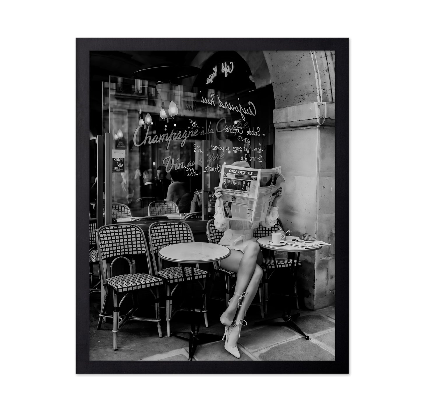 Woman Reading Newspaper in Paris