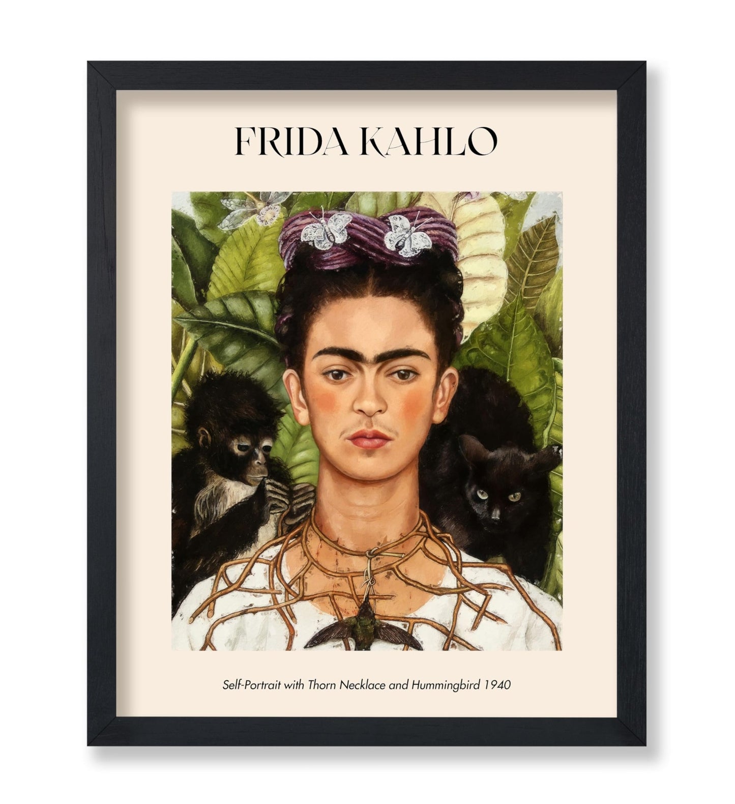 Frida - Self-Portrait with Thorn Necklace and Hummingbird No2 Poster