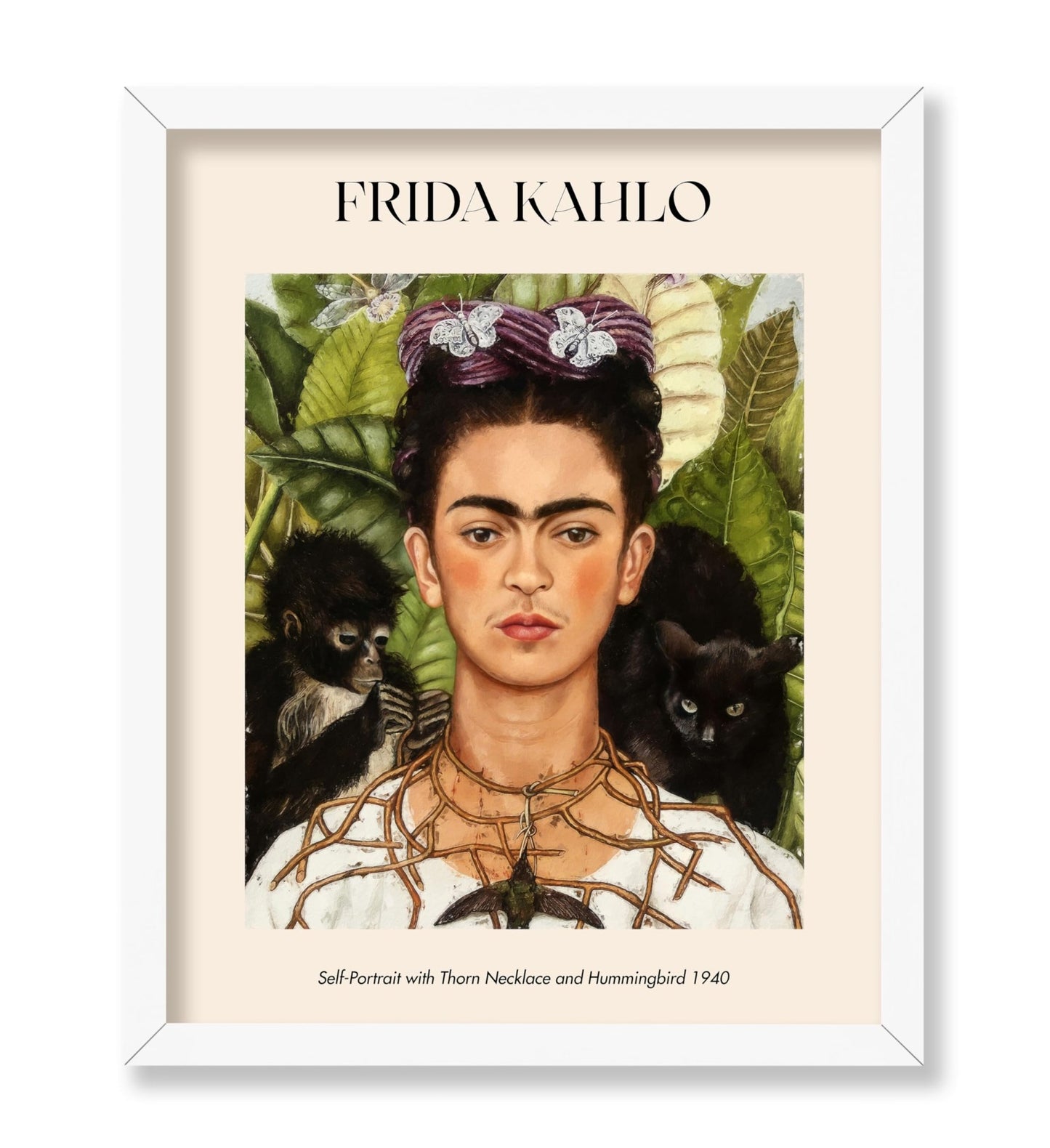 Frida - Self-Portrait with Thorn Necklace and Hummingbird No2 Poster