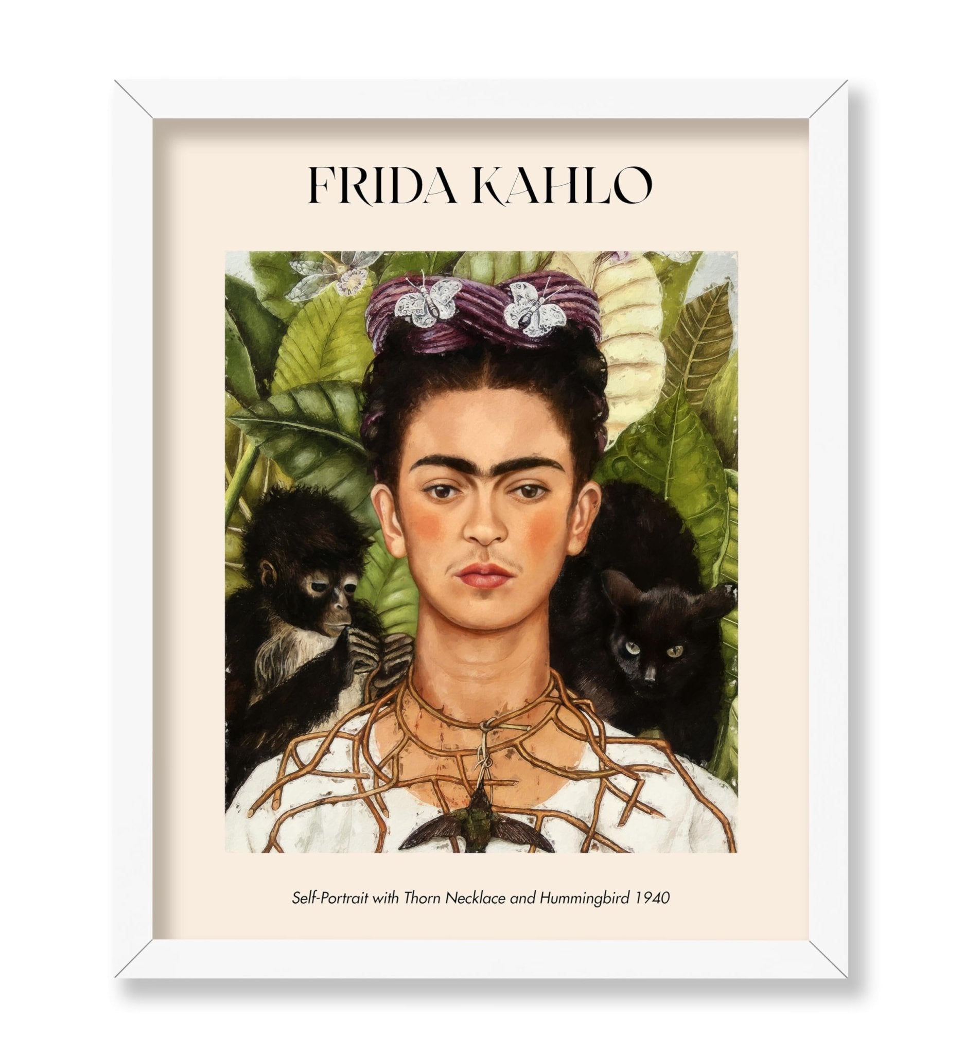 Frida - Self-Portrait with Thorn Necklace and Hummingbird No2 Poster