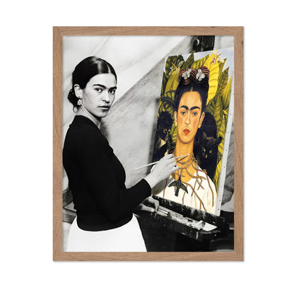 Frida Kahlo Posing with Self-Portrait with Thorn Necklace and Hummingbird