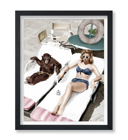 Chimpanzee and a Woman Sunbathing