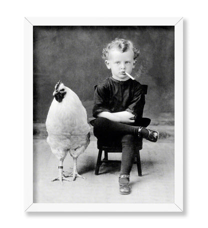 Boy Smoking Cigarette With A Chicken