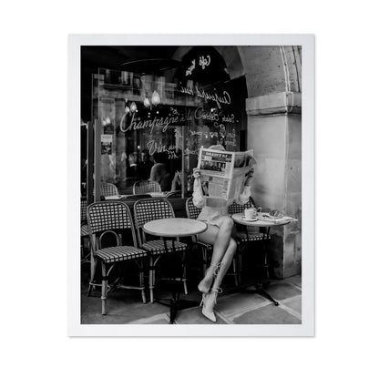 Woman Reading Newspaper in Paris