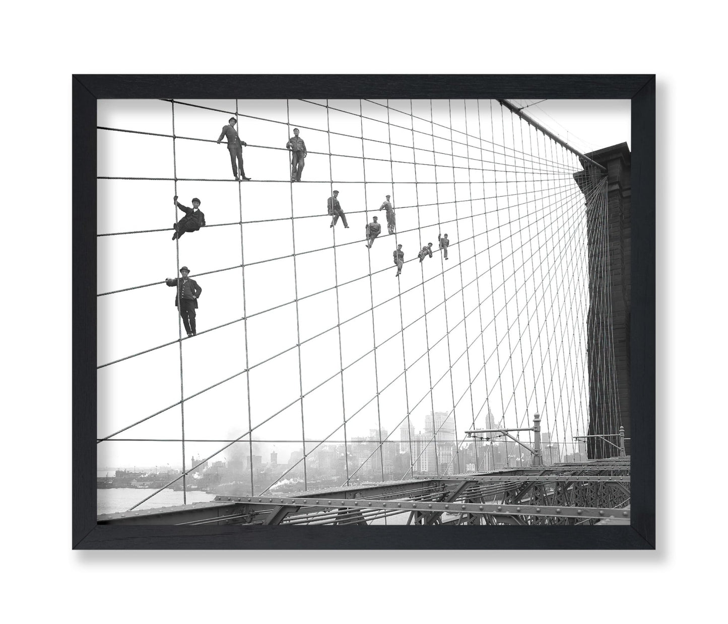 Painters Suspended on Cables of the Brooklyn Bridge