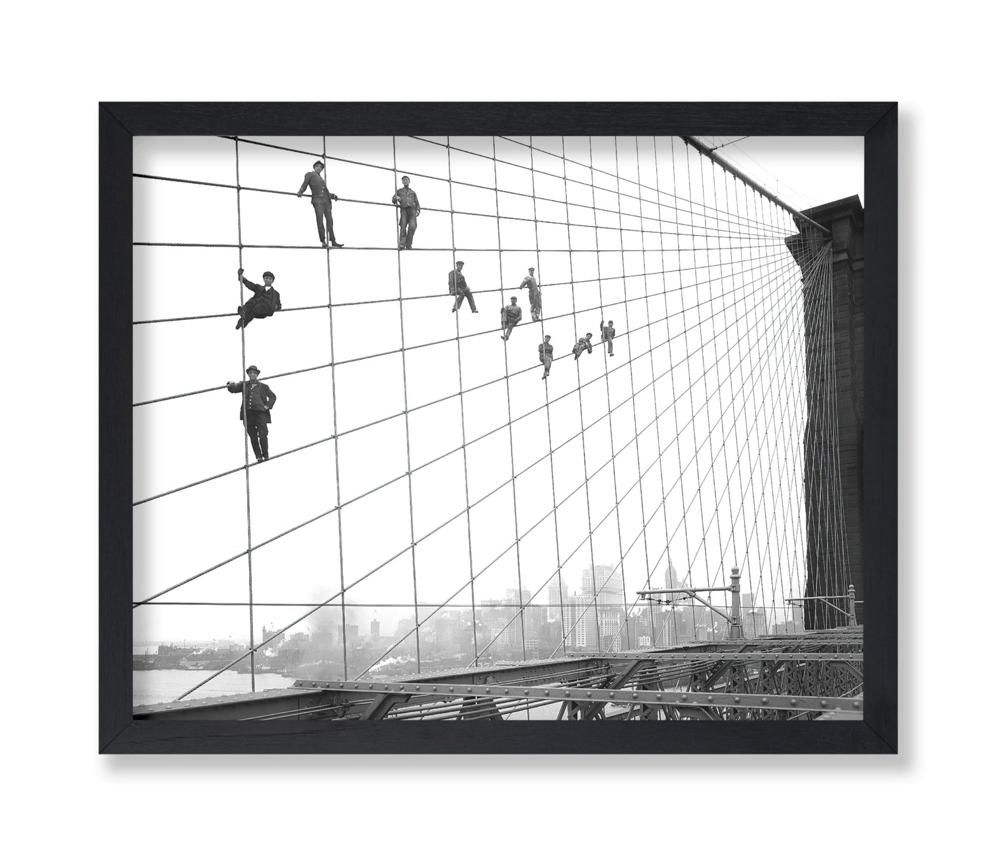 Painters Suspended on Cables of the Brooklyn Bridge