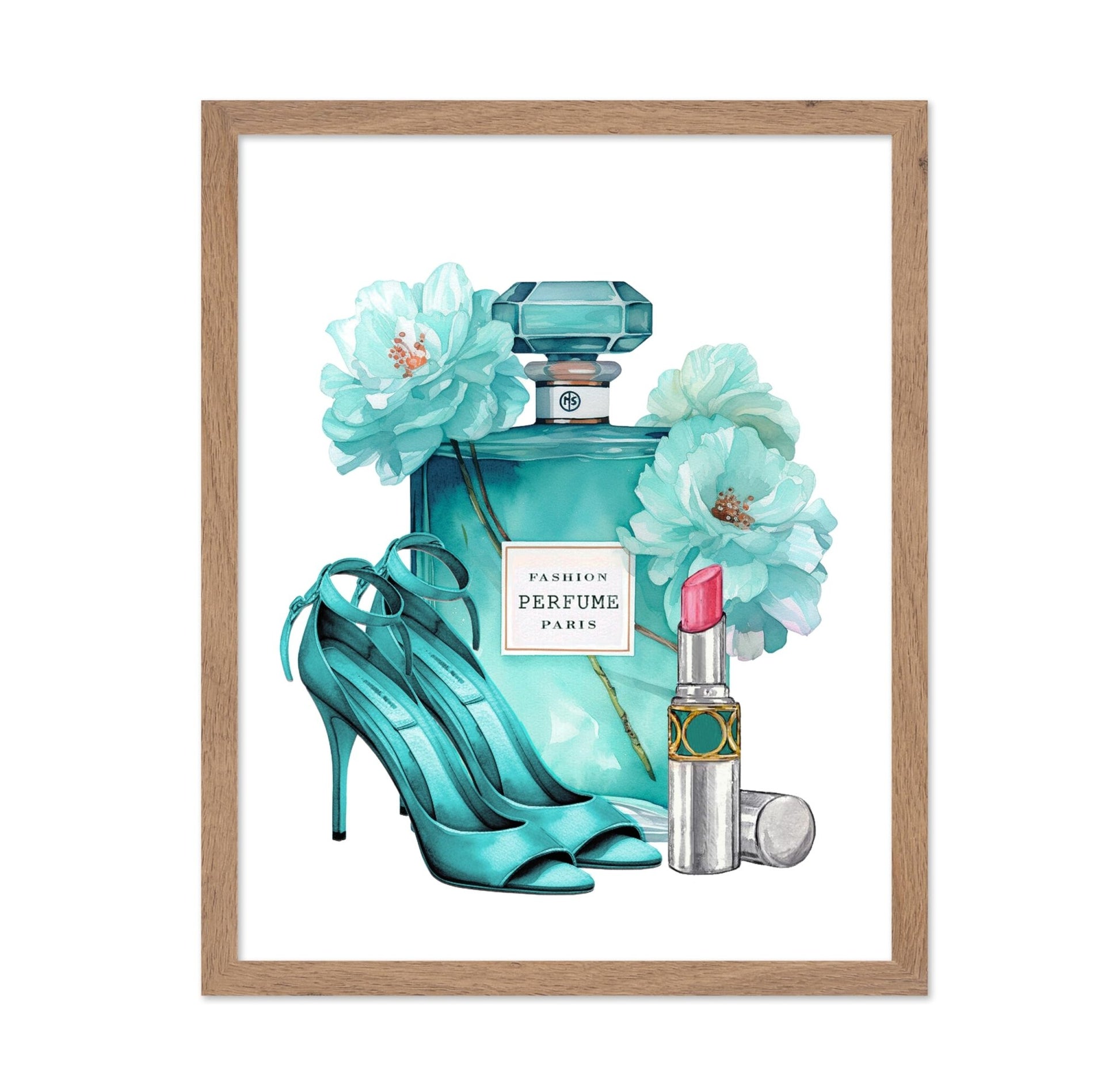 Turquoise Perfume, Lipstick and Heels