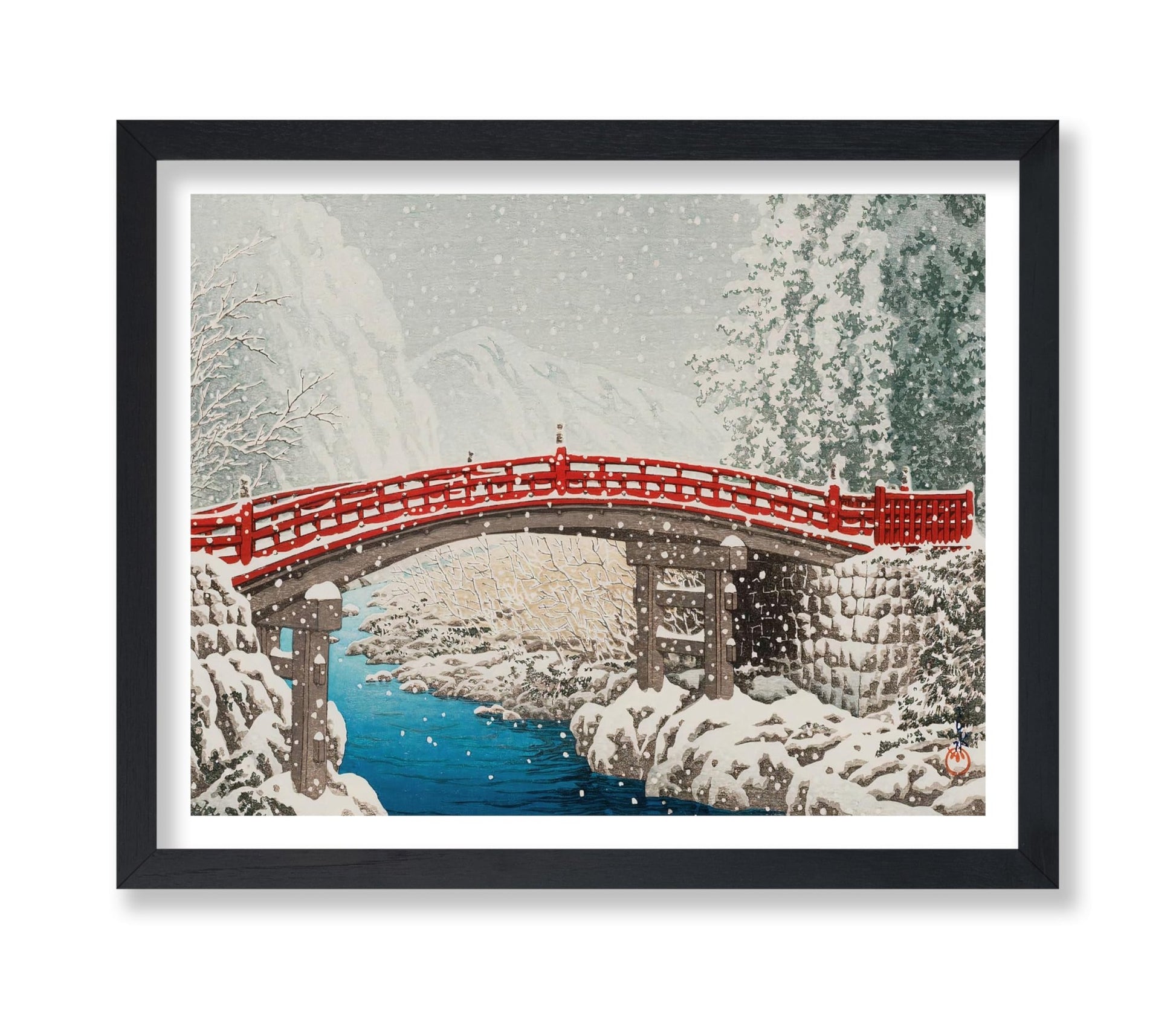 Kawase Hasui - Snow on the Sacred Bridge at Nikko