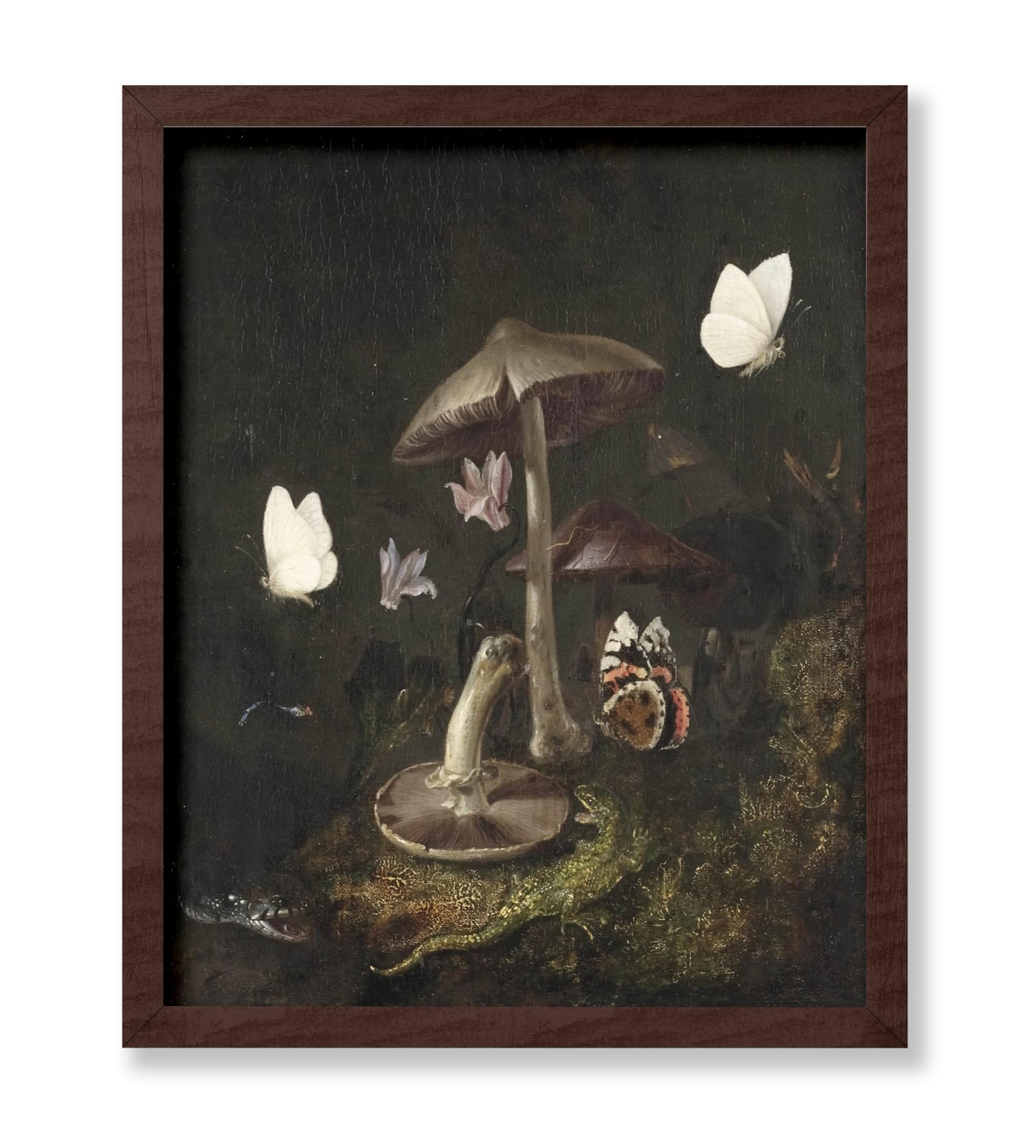 A Sotto Bosco with Mushrooms, Butterflies, a Dragonfly, a Snake and a Lizard