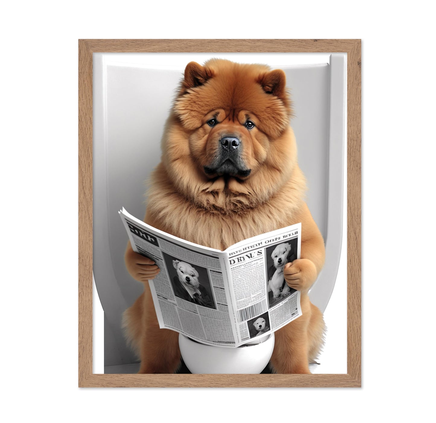 Chow Chow Seating on a Toilet Reading Newspaper