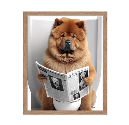Chow Chow Seating on a Toilet Reading Newspaper
