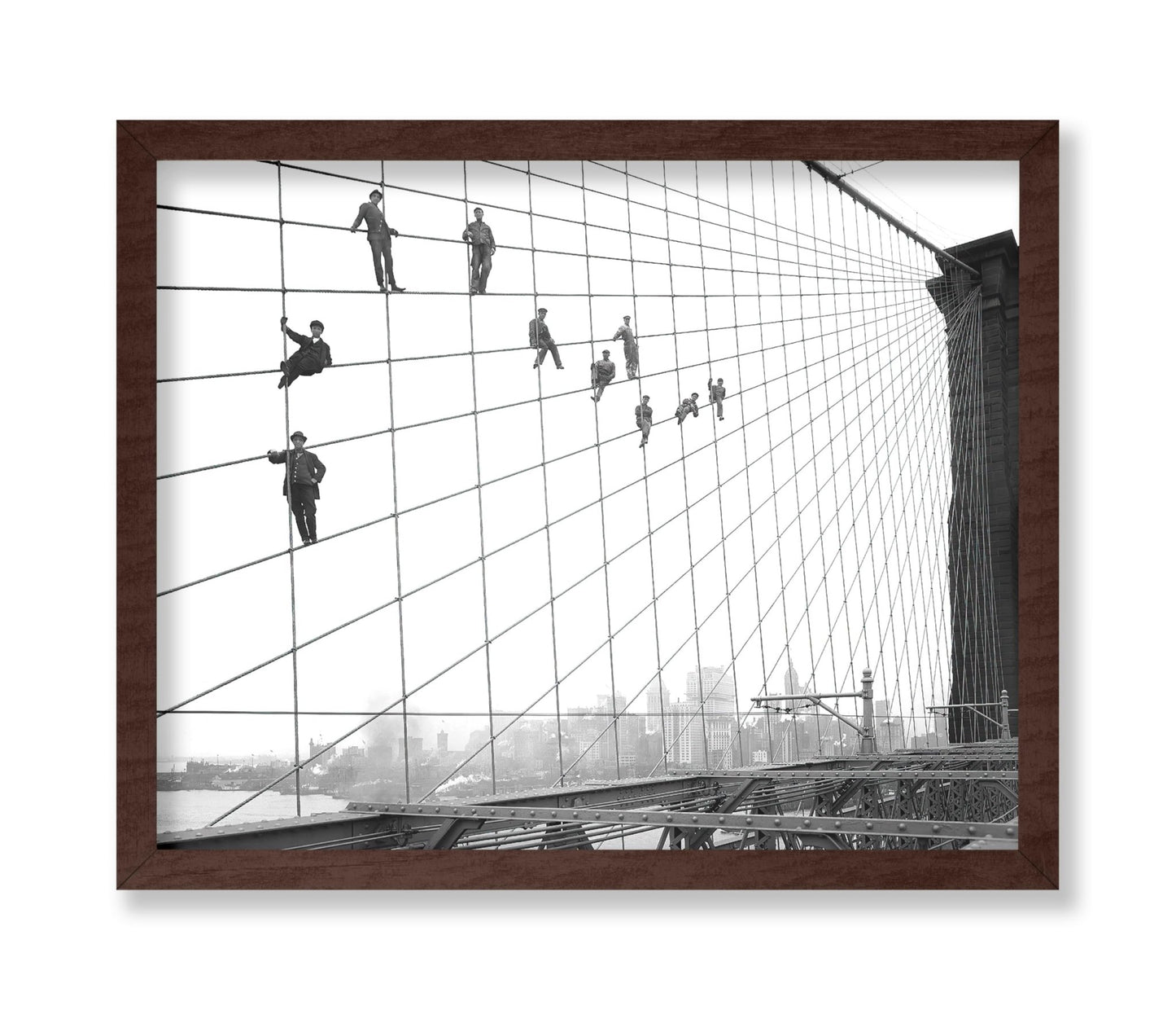 Painters Suspended on Cables of the Brooklyn Bridge