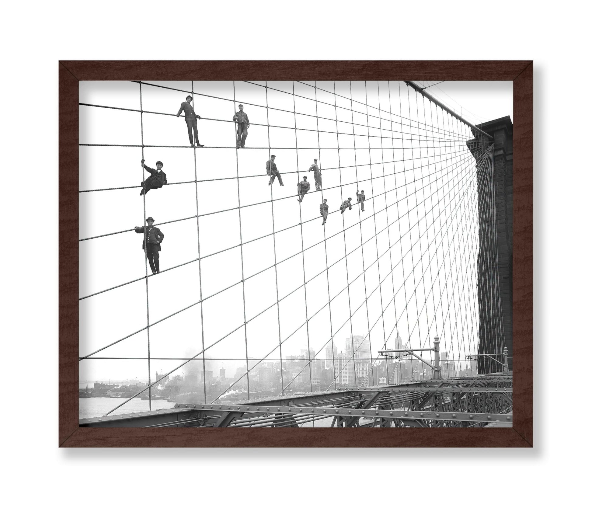 Painters Suspended on Cables of the Brooklyn Bridge