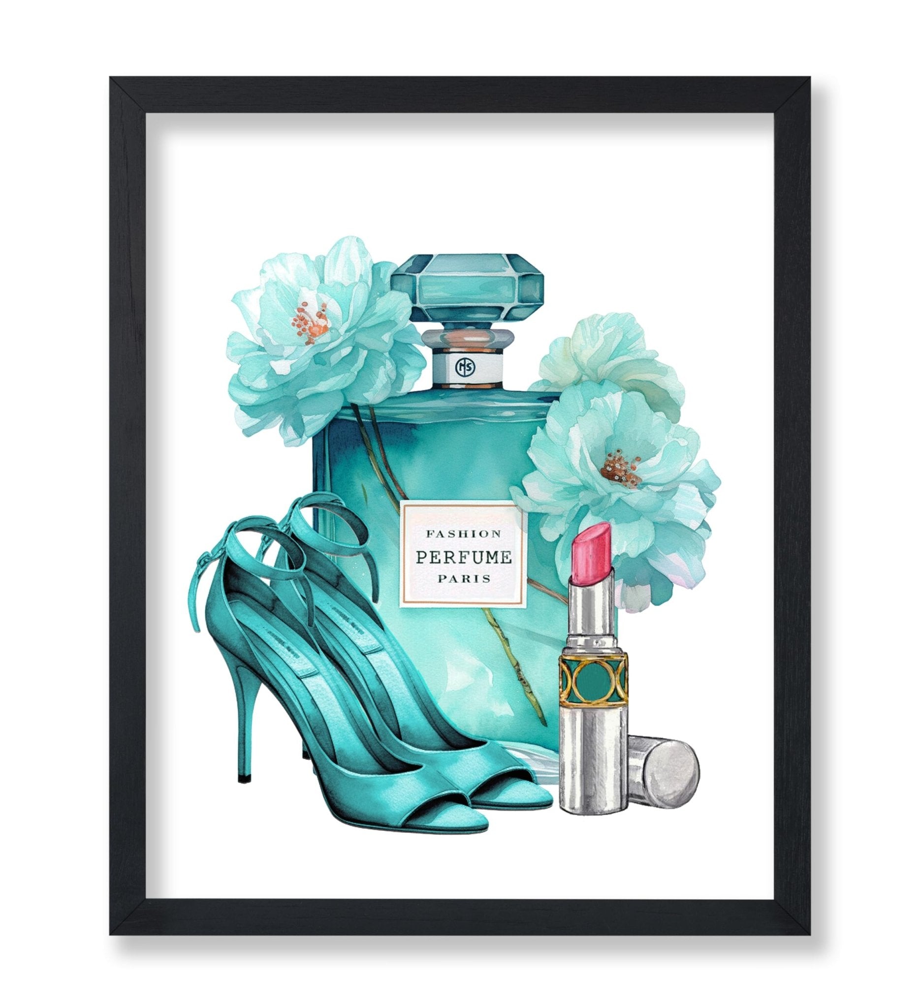 Turquoise Perfume, Lipstick and Heels
