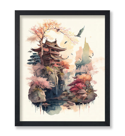 Watercolor Japanese Pagoda