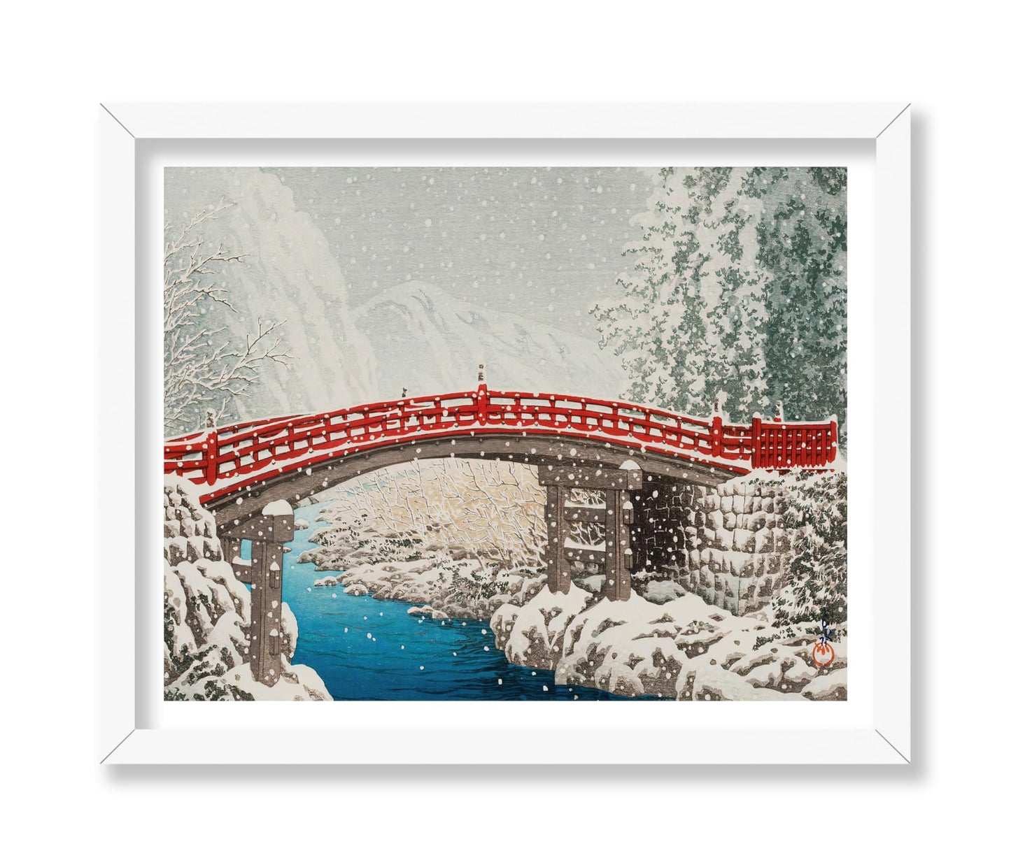 Kawase Hasui - Snow on the Sacred Bridge at Nikko