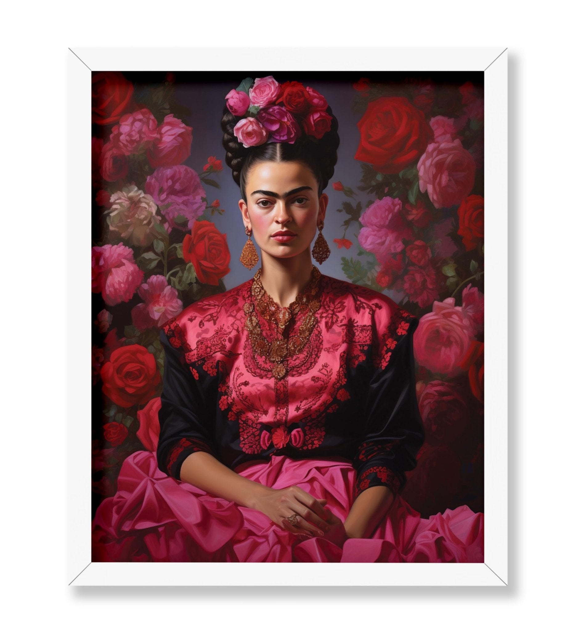 Frida Pink Floral Portrait