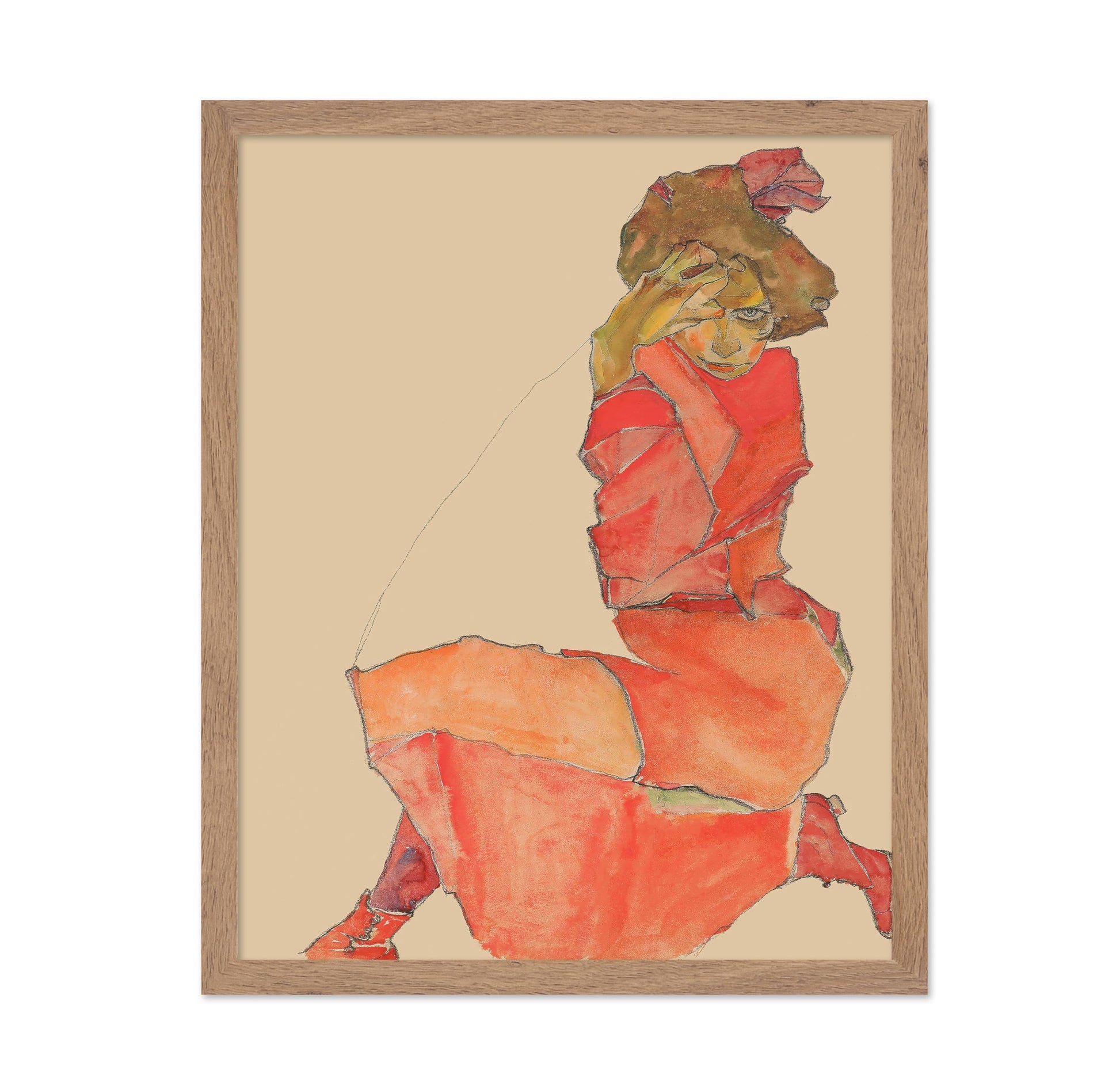 Egon Schiele - Kneeling Female in Orange-Red Dress