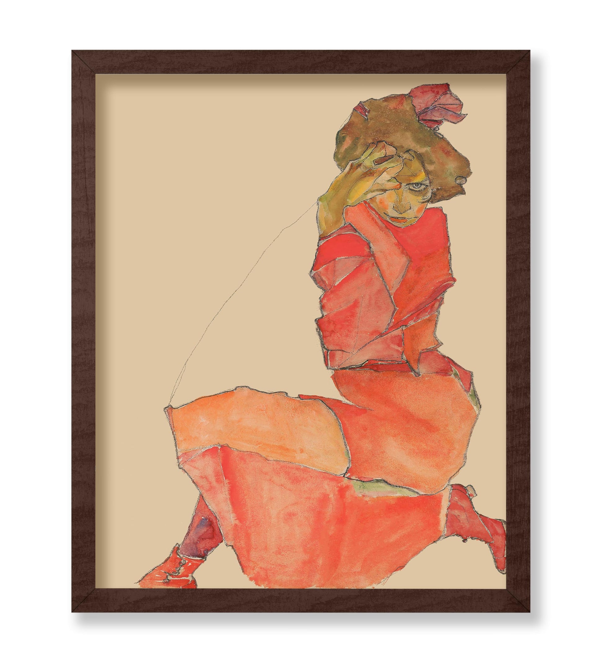 Egon Schiele - Kneeling Female in Orange-Red Dress