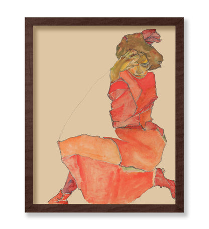 Egon Schiele - Kneeling Female in Orange-Red Dress