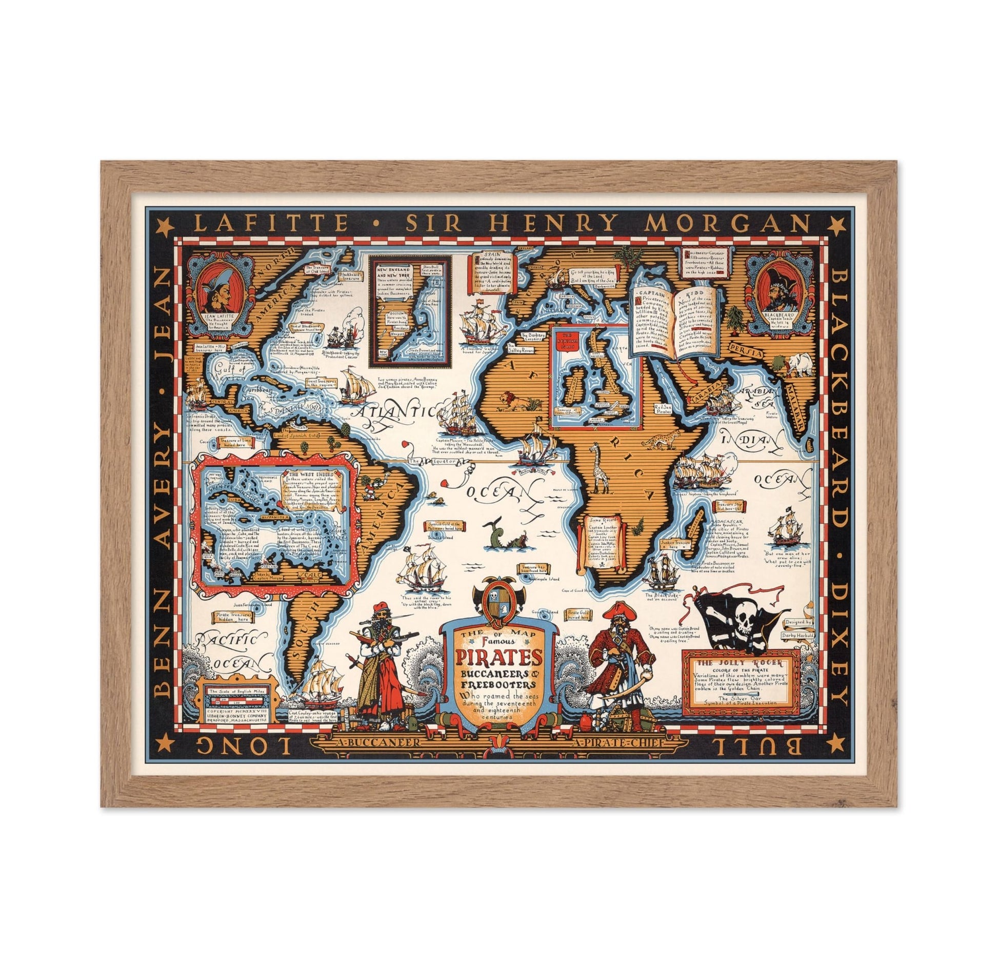 The Map of Famous Pirates, Buccaneers & Freebooters Poster
