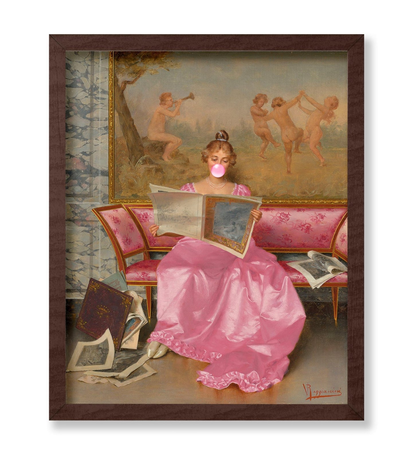 Reading an Art Journal Pink Bubble Gum Poster