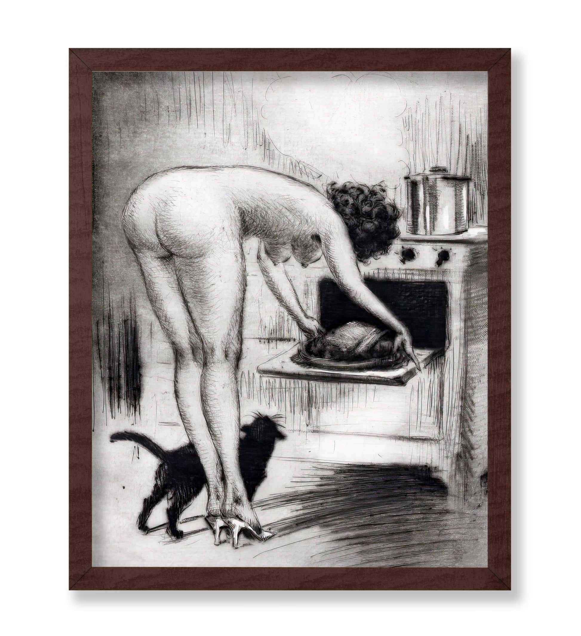 Nude Woman & Black Cat