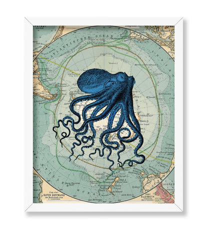 Antarctica Map and Blue Octopus